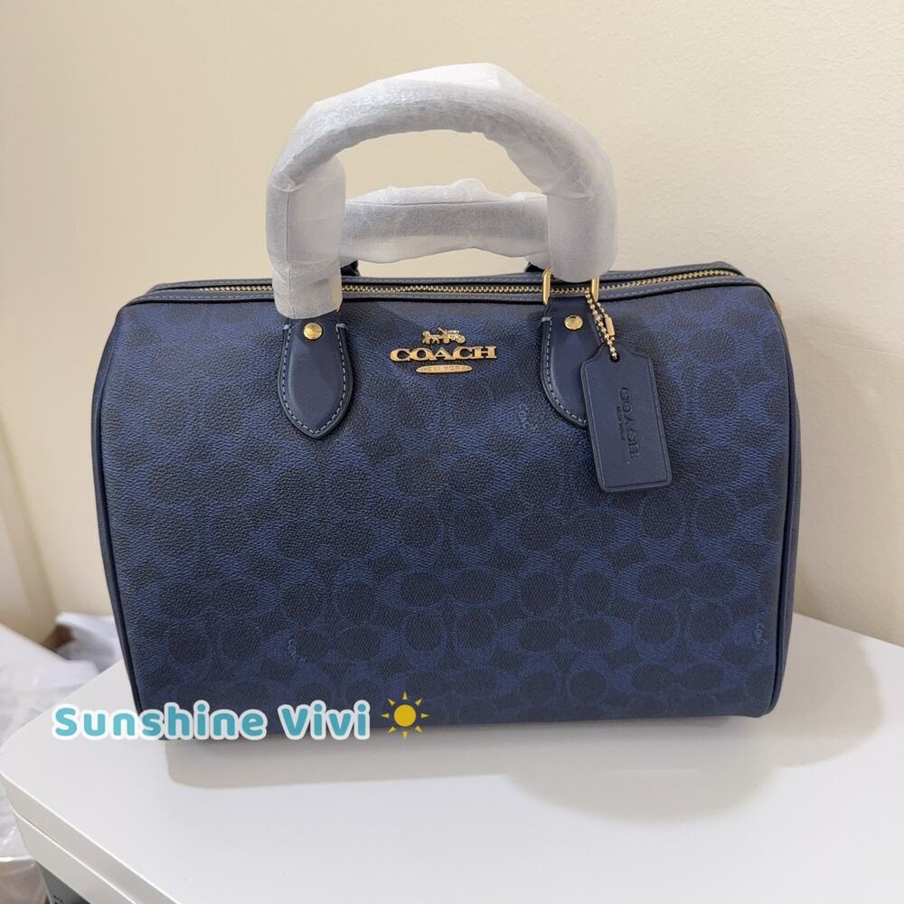 NWT Coach Rowan Large Satchel Bag In Signature Canvas cey74 Gold/Navy 2026